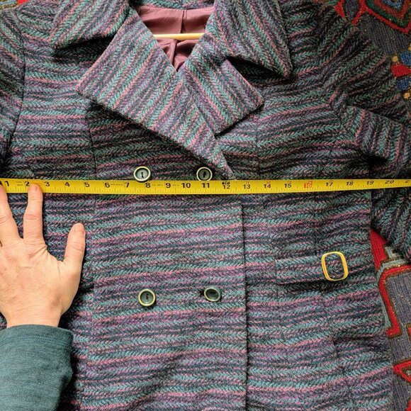 Wool long winter coat in purple, blue, and navy -- medium - Picture 3 of 13